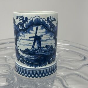 Delftware Pottery Blue and White Windmill Mug. Made in Holland